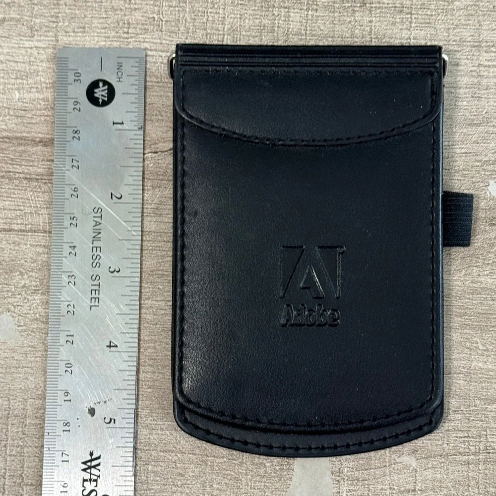Adobe Leeds 9100-66 Notepad Card Holder Pen Loop Black Faux Leather Tech Swag